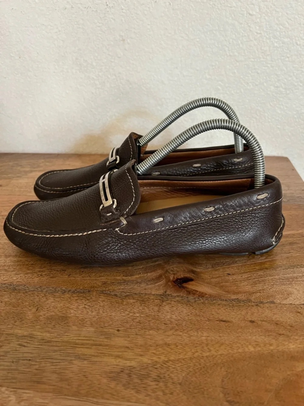 Prada Brown Pebbled  Leather Loafers Size 7.5 - Picture 5 of 12